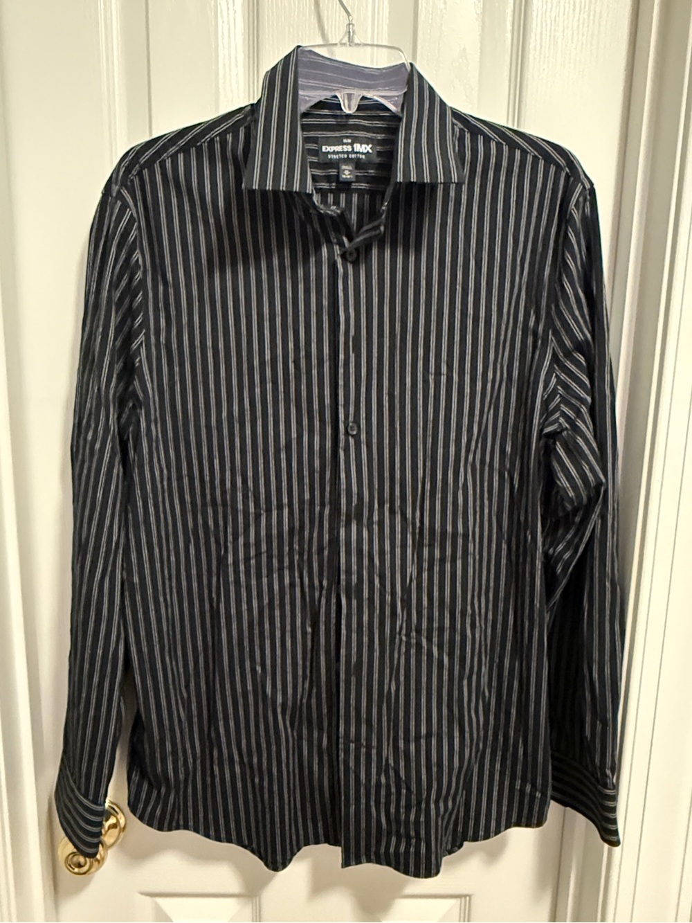 Express Men’s Black & Gray Vertical Stripe Dress Shirt